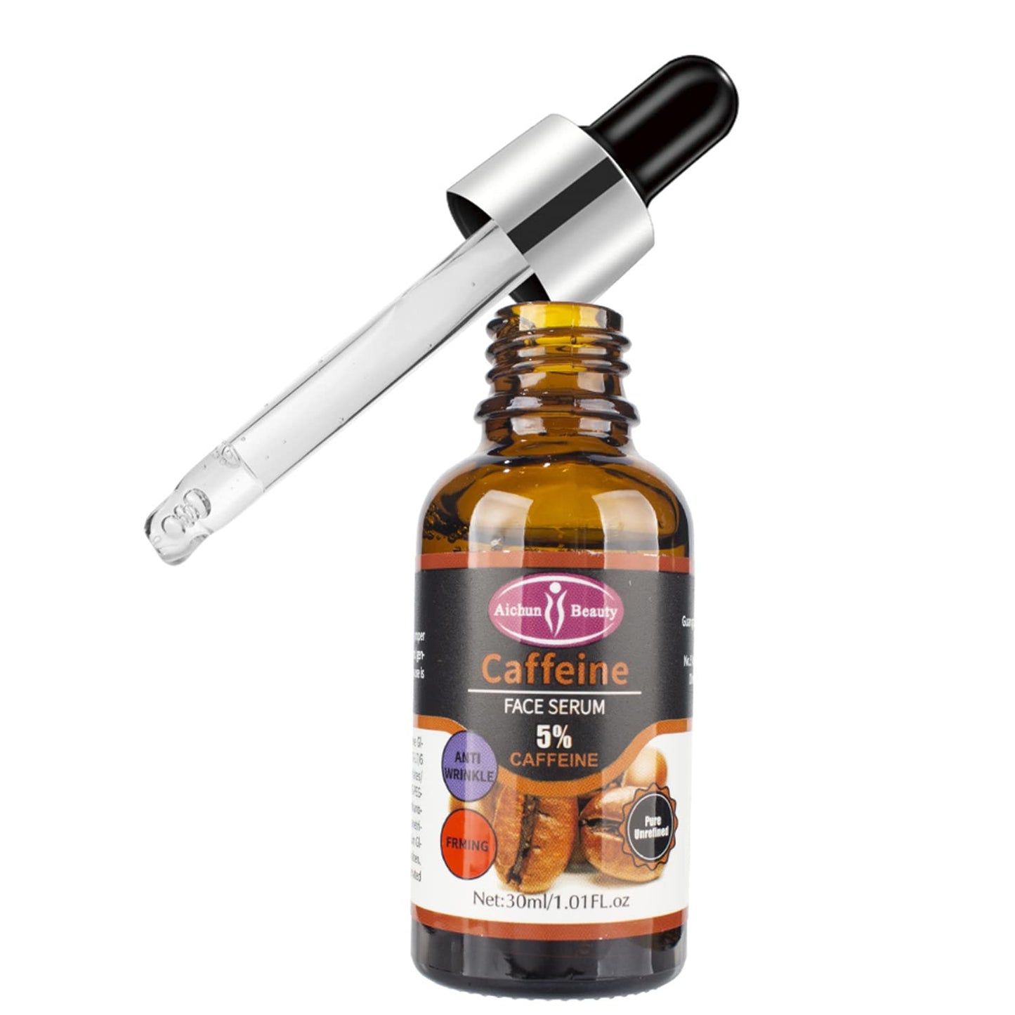 Aichun Beauty Sérum Facial con Cafeína Premium al 5% Hidratante, Antiarrugas y Reafirmante para el Cuidado y Reparación de la Piel Dañada, 30 ml