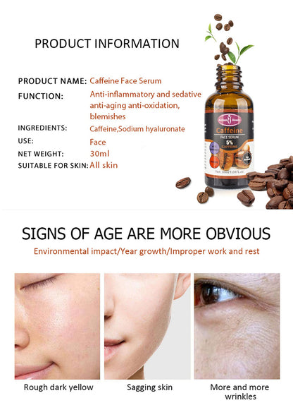 Aichun Beauty Sérum Facial con Cafeína Premium al 5% Hidratante, Antiarrugas y Reafirmante para el Cuidado y Reparación de la Piel Dañada, 30 ml