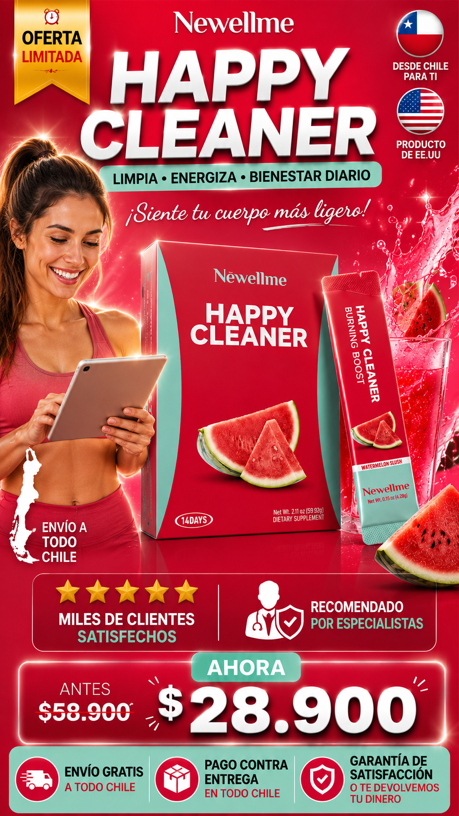 NEWELLME HAPPY CLEANER (X2 SOBRES GRANDES PARA 14 DÍAS)
