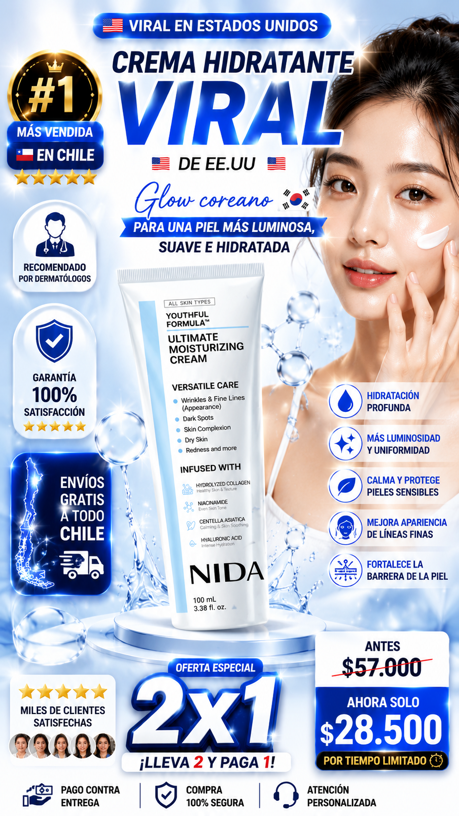 🇰🇷 Crema Coreana NIDA 2X1 – La Fórmula de la Juventud para una Piel Más Luminosa, Suave e Hidratada ✨