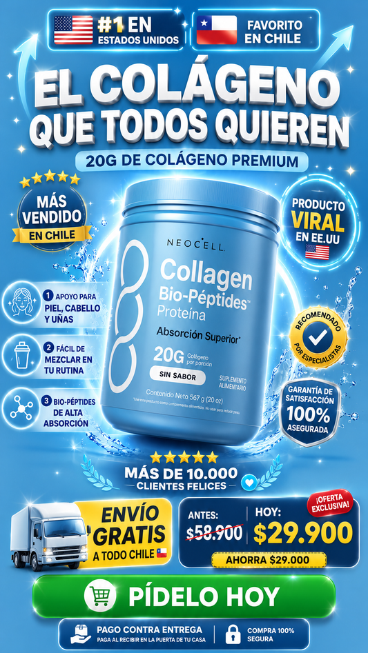 🌿💅🏻NEOCELL COLLAGEN BIO-PEPTIDES – Apoyo diario para piel, cabello y uñas con absorción avanzada 🚚