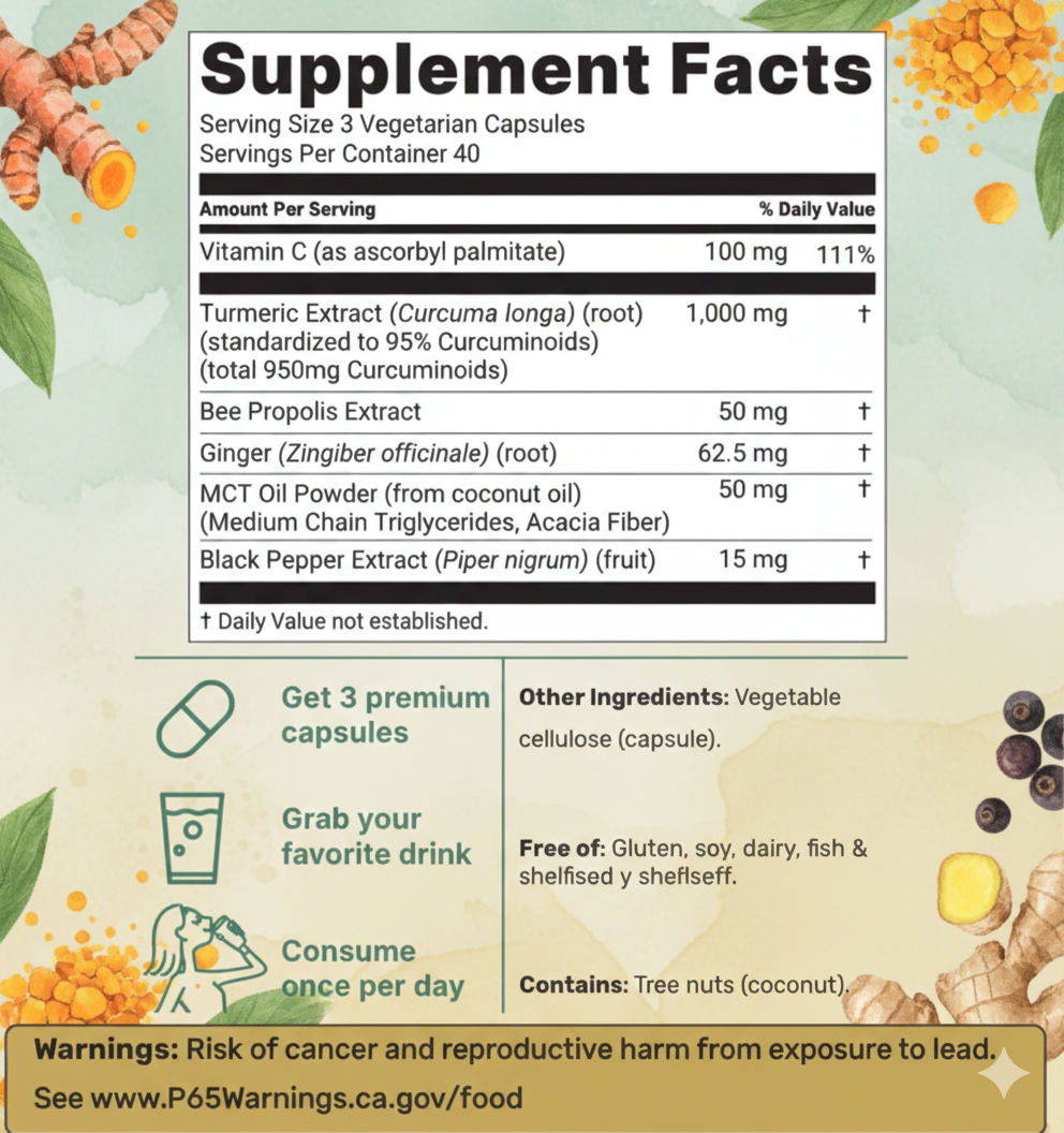Turmeric Curcumin 95% de MicroIngredients®  120 Capsulas, Bienestar Articular con Máxima Absorción